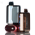 Collection of electronic devices including a water bottle, vape device, and red electronic device on a white background.