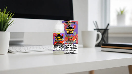 Vape juice on a home office desk