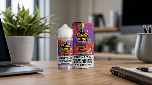 Vape juice on a home office desk