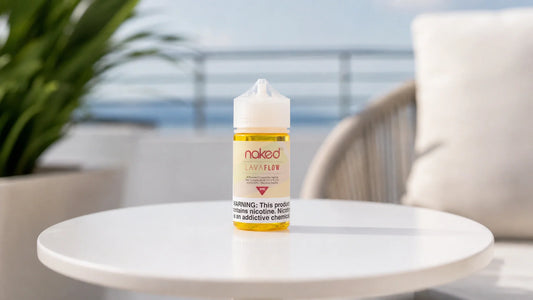 Vape juice on a balcony table
