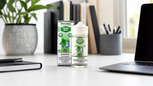Vape juice on a home office desk