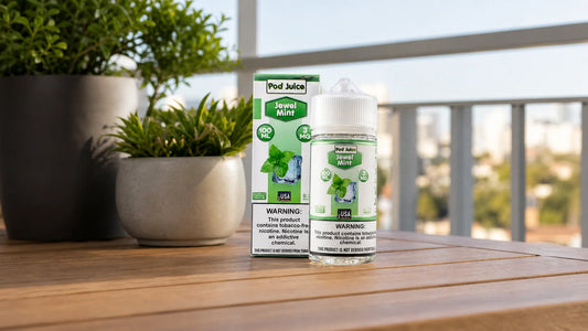 Vape juice on a balcony table