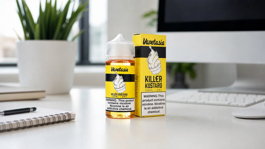 Vape juice on a home office desk
