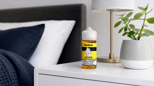 Vape juice on a nightstand