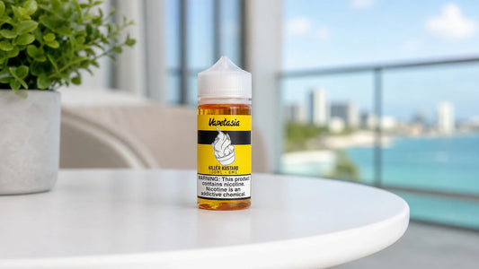Vape juice on a balcony table