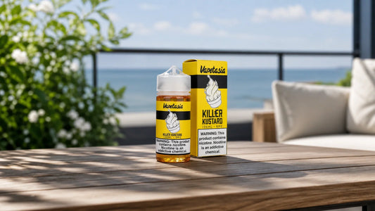 Vape juice on a balcony table