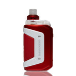 A red and white GEEKVAPE electronic vape device with a clear tank and white mouthpiece, shown against a plain white background with a subtle reflection.