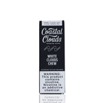 A tall rectangular Coastal Clouds vape packaging box for White Clouds Chew, shown upright on a white background with a faint reflection below.