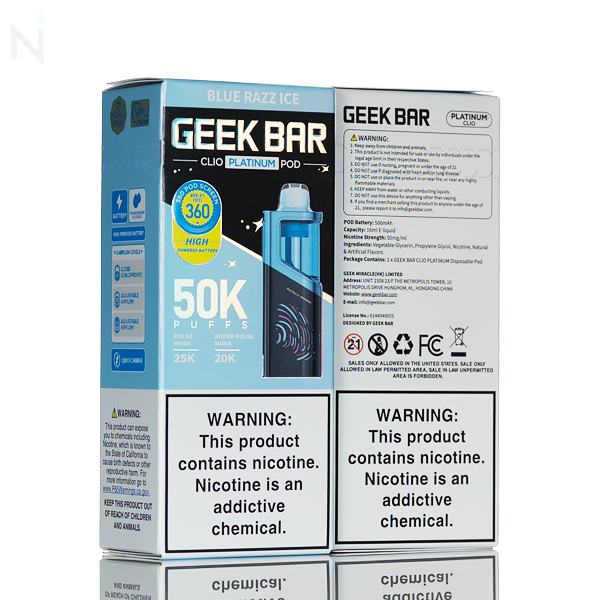 Geek Bar vape pod packaging with blue and black design on a white background
