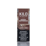 A 100ml pack of Kilo Sweet Espresso e-liquid, 3mg, shown in its retail packaging against a white background with a faint reflection below.