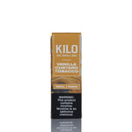 A single pack of Kilo Vanilla Custard Tobacco disposable vape device shown vertically on a clean white background with a subtle reflection below.