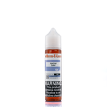 Mister e-liquid bottle is reflected on a surface, against a white background. The bottle has a blue and white label and reads 12 MG on the front of the label.