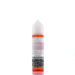 A mister e-liquid bottle is placed on a reflective surface and against a white background. The bottle outlines the ingredients and the warning label. 