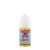 A white and pink bottle of vapetasia iced white gummy flavored e-liquid is against a white background with a nicotine waning label across the bottom 